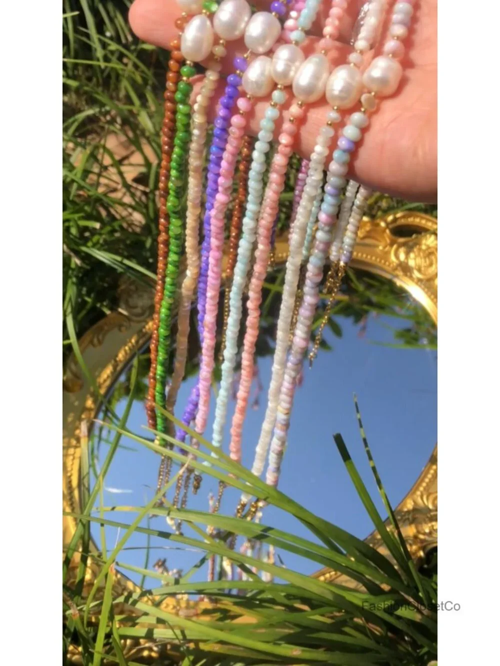 Gold Plated Beaded Necklace Women Seashell Pearl Choker Adjustable
